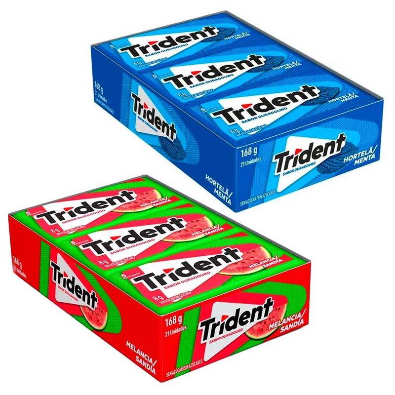 Kit com 2 Caixas Trident c/21 - 1 Hortelã + 1 Melancia - Adams