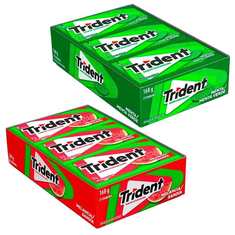Kit com 2 Caixas Trident c/21 - 1 Menta + 1 Melancia - Adams