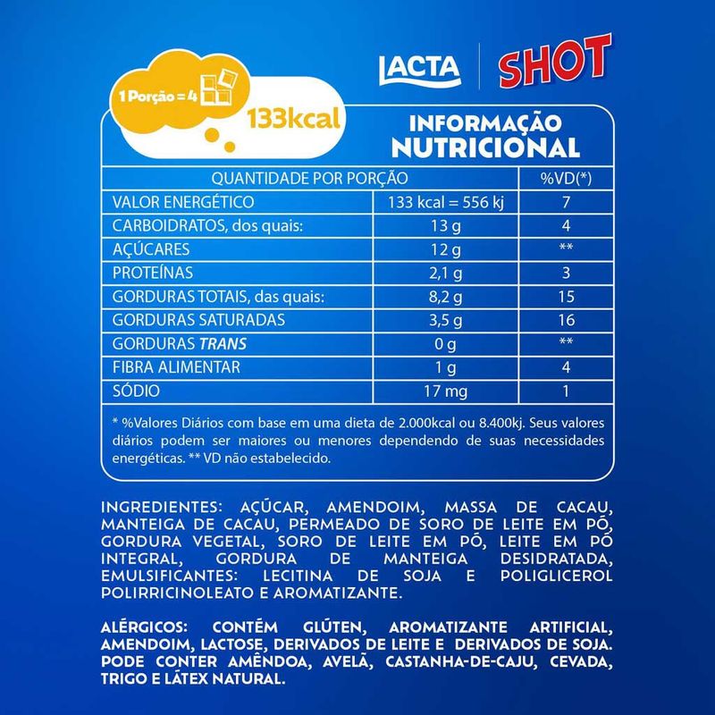 Tablete de Chocolate Com Amendoim Shot 80g - Lacta