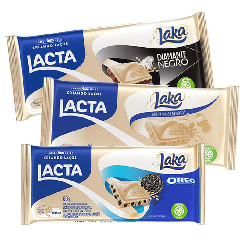 Kit 3 Tabletes Branco Laka 80g - Lacta