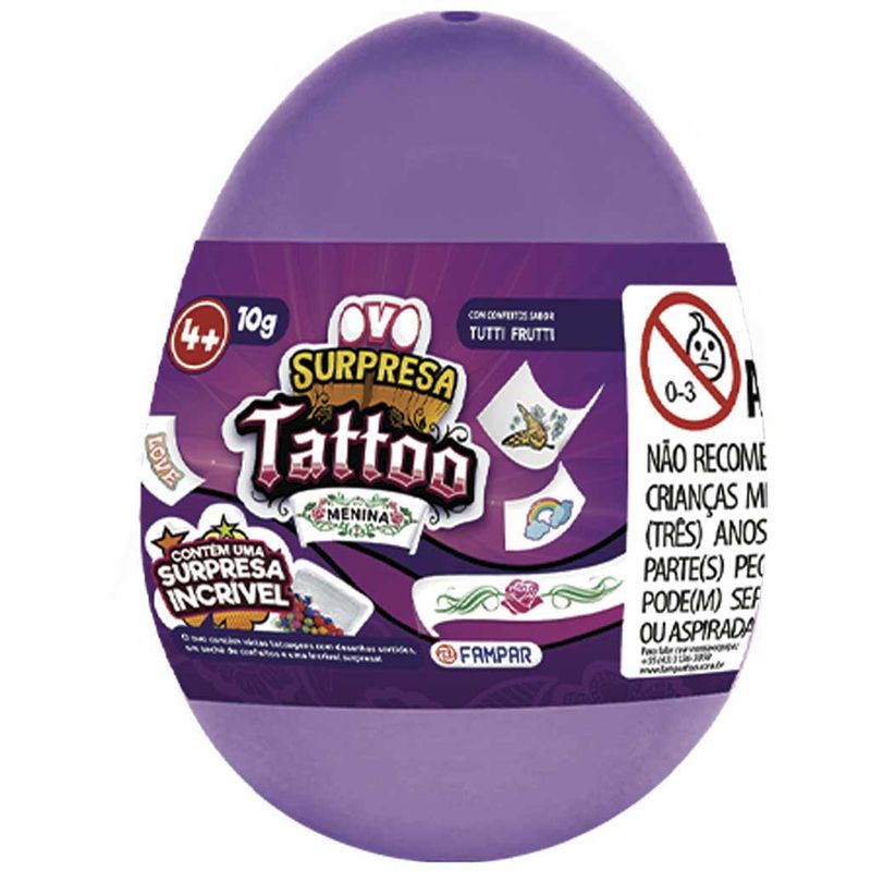 Caixa Ovo Surpresa Tattoo Menina com Confeito c/12 - Fampar