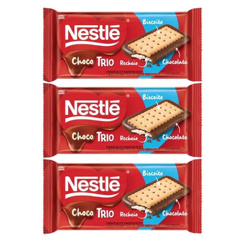 Kit com 3 Tabletes 90g Chocotrio Nestlé Leite