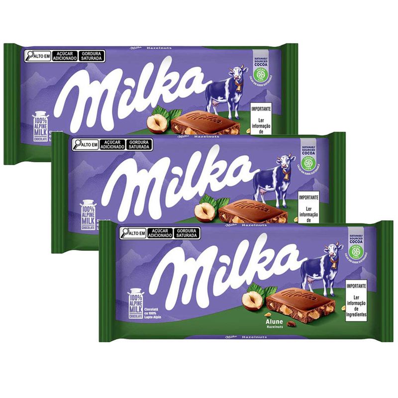 Kit 3 Tablete de Chocolate Avelã Pedaços 100g - Milka