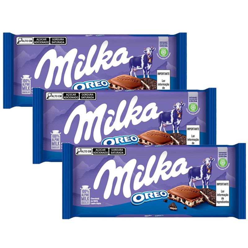 Kit 3 Tablete de Chocolate Oreo Biscoito 100g - Milka