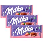 Kit 3 Tablete de Chocolate Recheio Morango 100g - Milka