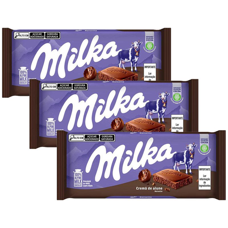 Kit 3 Tablete de Chocolate Creme Avelã 100g - Milka