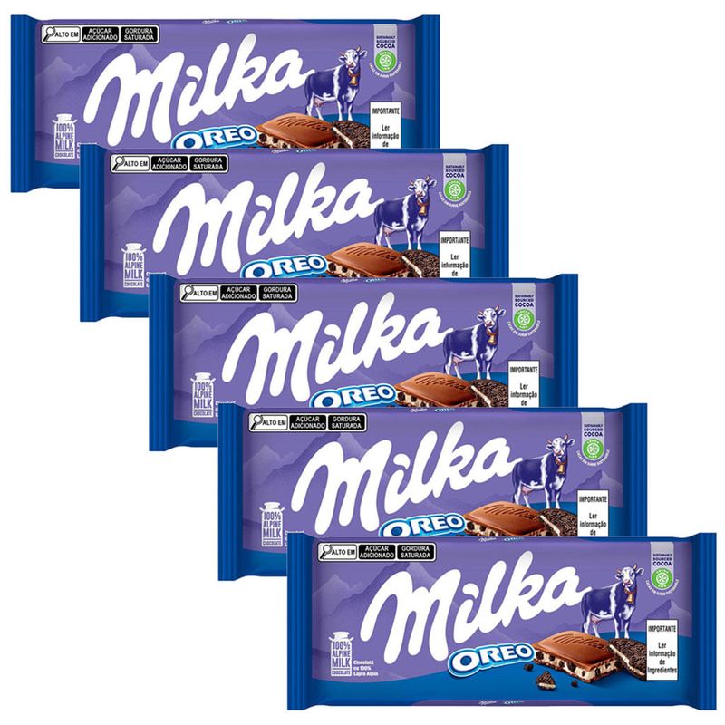Kit 5 Tablete de Chocolate Oreo Biscoito 100g - Milka