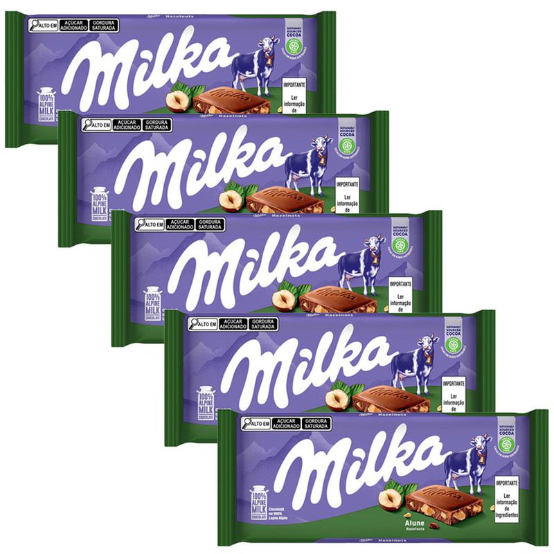 Kit 5 Tablete de Chocolate Avelã Pedaços 100g - Milka