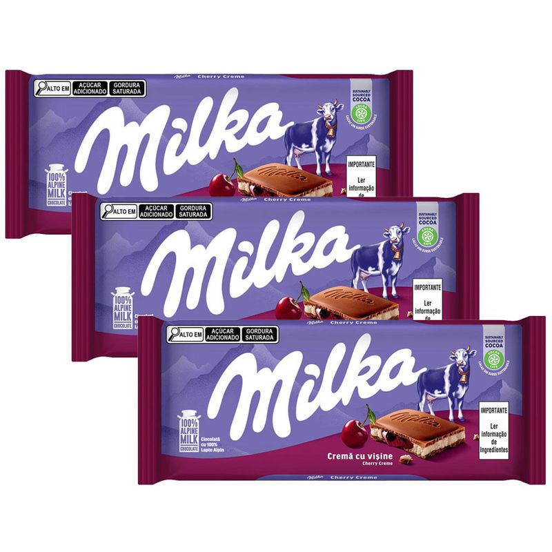 Kit 3 Tablete de Chocolate Cherry Cream 100g - Milka