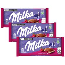 Kit 3 Tablete de Chocolate Framboesa e Creme 100g - Milka