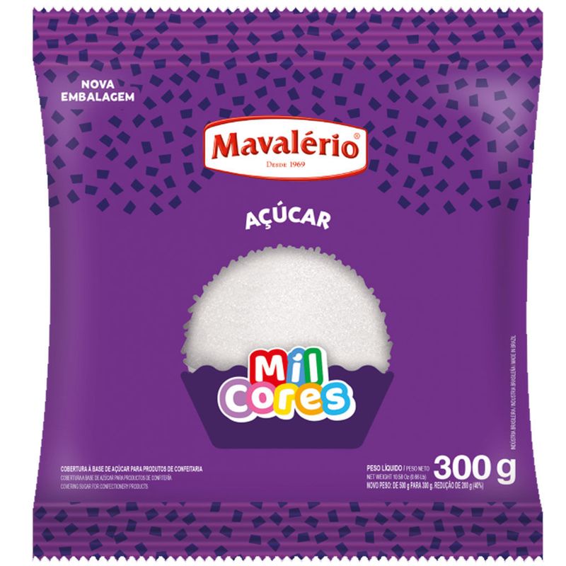 Açúcar Cristal Branco Mil Cores 300g - Mavalério