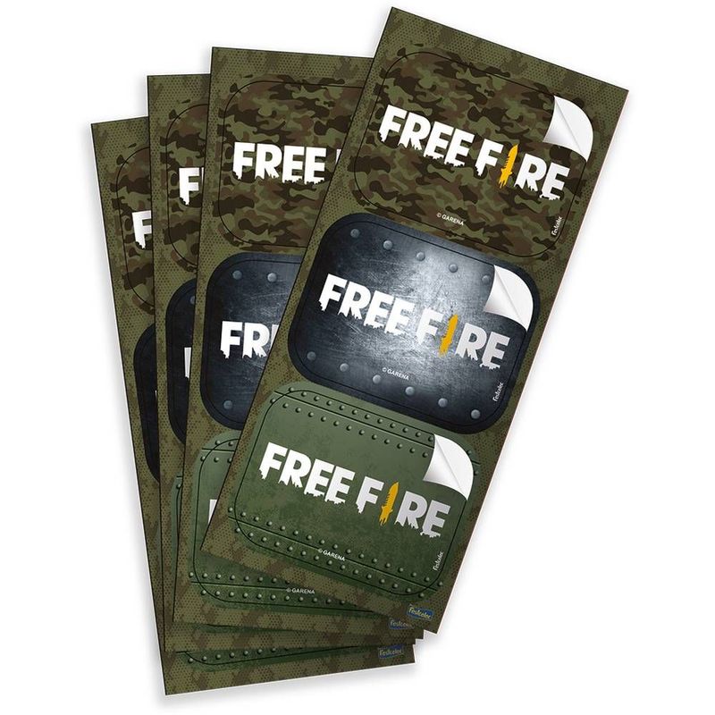 Adesivo Retangular Free Fire - Festcolor - 12Un