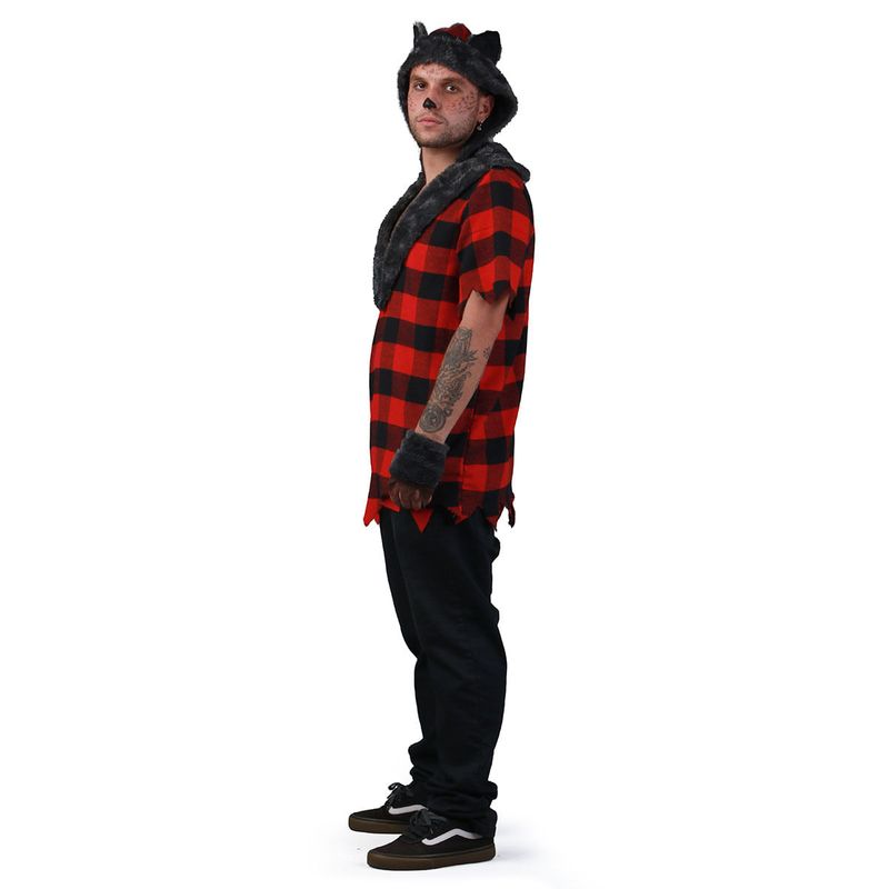 Fantasia Lobisomen Masculino Adulto Macacão Capuz Halloween P