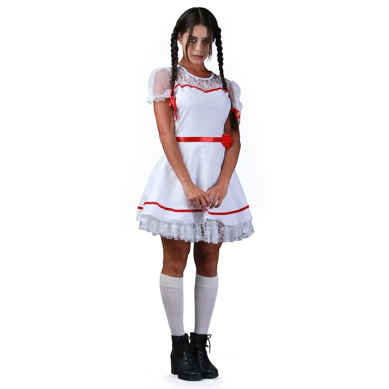 Fantasia Annabelle Adulto Feminino Boneca Do Mal Halloween PP