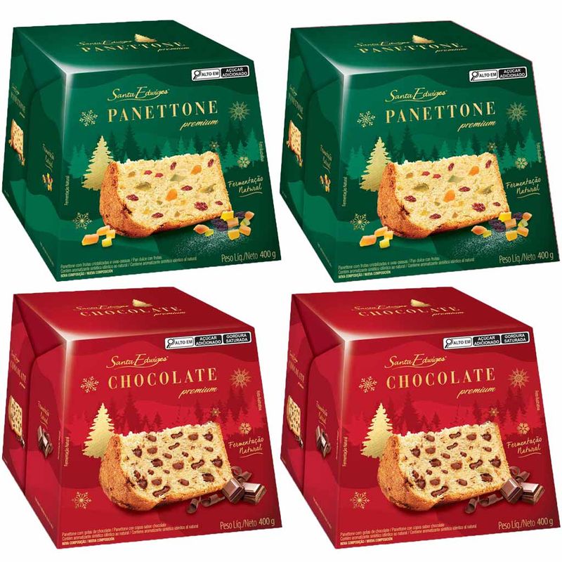 Kit com 2 Panettone Frutas + 2 Gotas de Chocolate 400g - Santa Edwiges