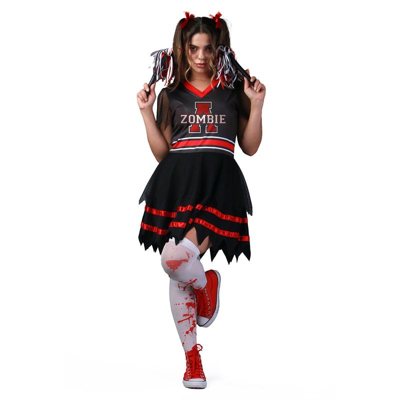 Fantasia Zombie Cheer Líder de Torcida Adulto Halloween G