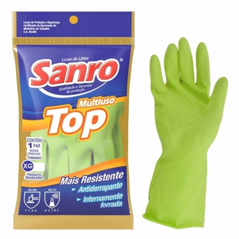 Sanro luva de borracha par top forrada verde tamanho G