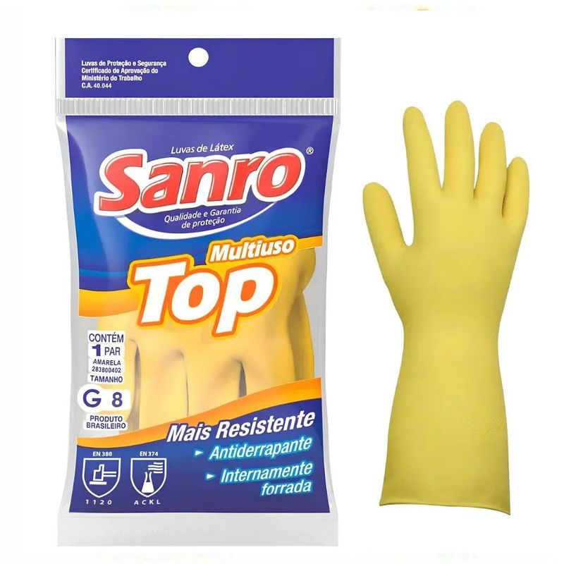 Sanro luva de borracha par top forrada amarela tamanho M