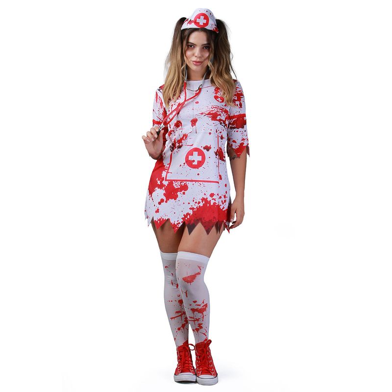 Fantasia Enfermeira Zumbi Para Halloween Abrakadabra Fantasia G