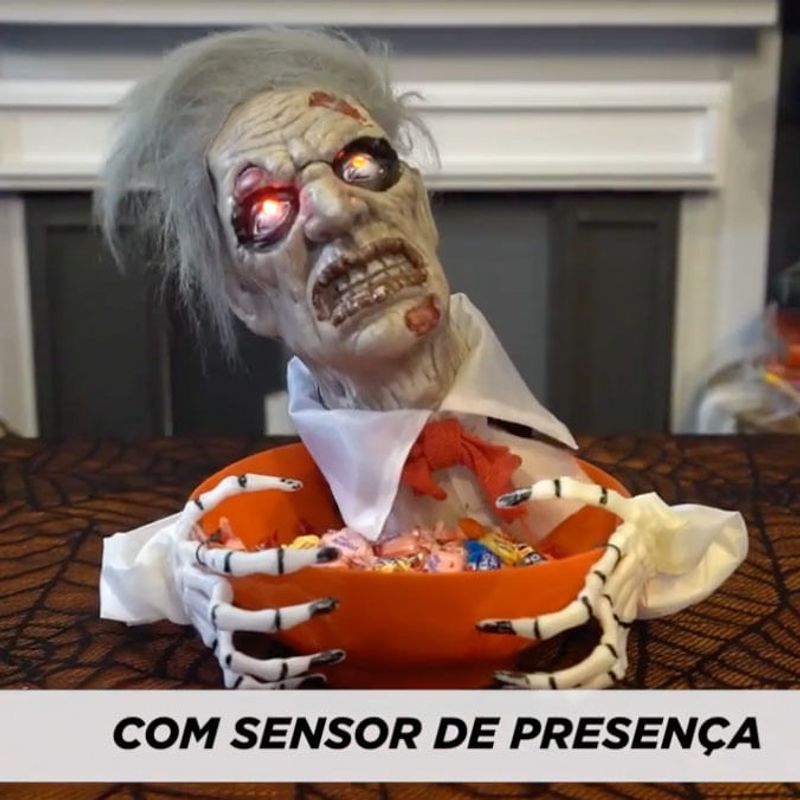 Baleiro de Halloween com Luz e Movimento Velho Zumbi - 1 Un