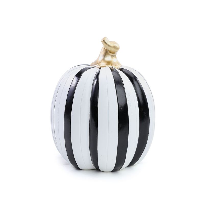 Abóbora Listras Branco / Preto para Decoração de Halloween - Cromus - 1Un