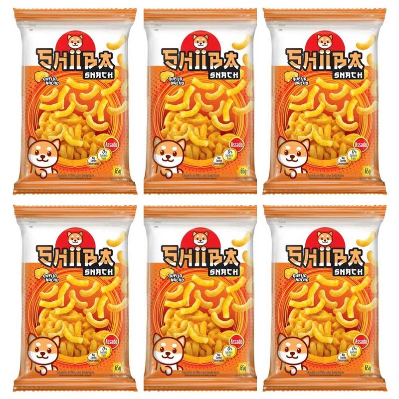 Kit com 6 Unidades de Salgadinho Shiiba Snack Queijo Nacho 65g - Glico