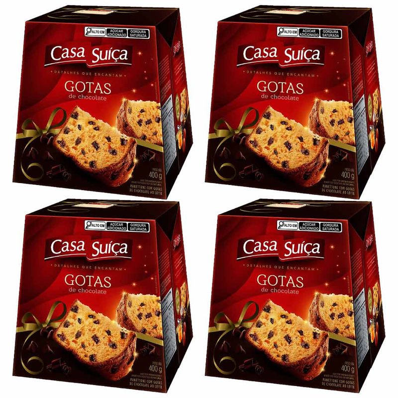 Kit com 4 Panettone Gotas Chocolate 400g - Casa Suíça