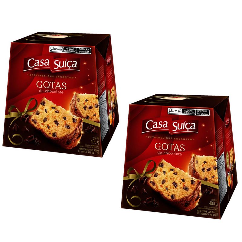 Kit com 2 Panettone Gotas Chocolate 400g - Casa Suíça