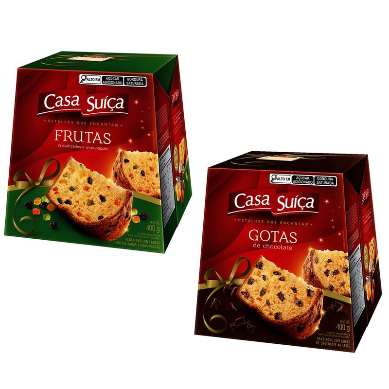 Kit com 1 Panettone Frutas + 1 Gotas Chocolate 400g - Casa Suíça