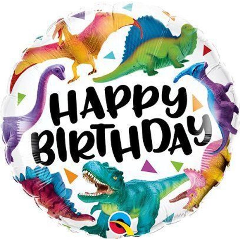 Balão Qualatex 09" - Redondo Solto - Happy Birthday-Dinossauros - 1 Un