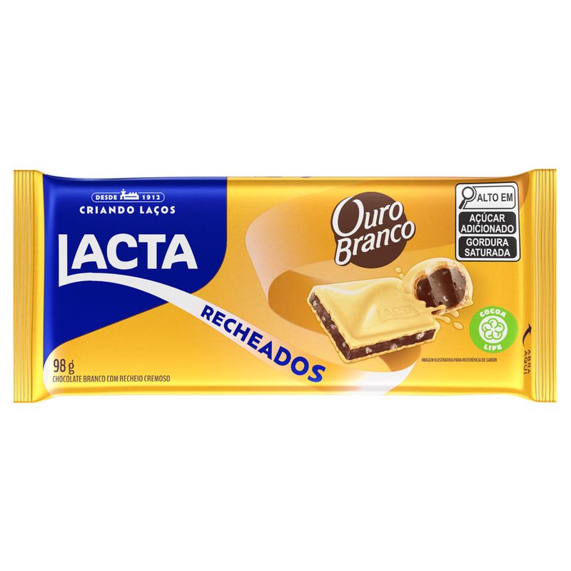 Tablete de Chocolate Ouro Branco Recheado 98g - Lacta