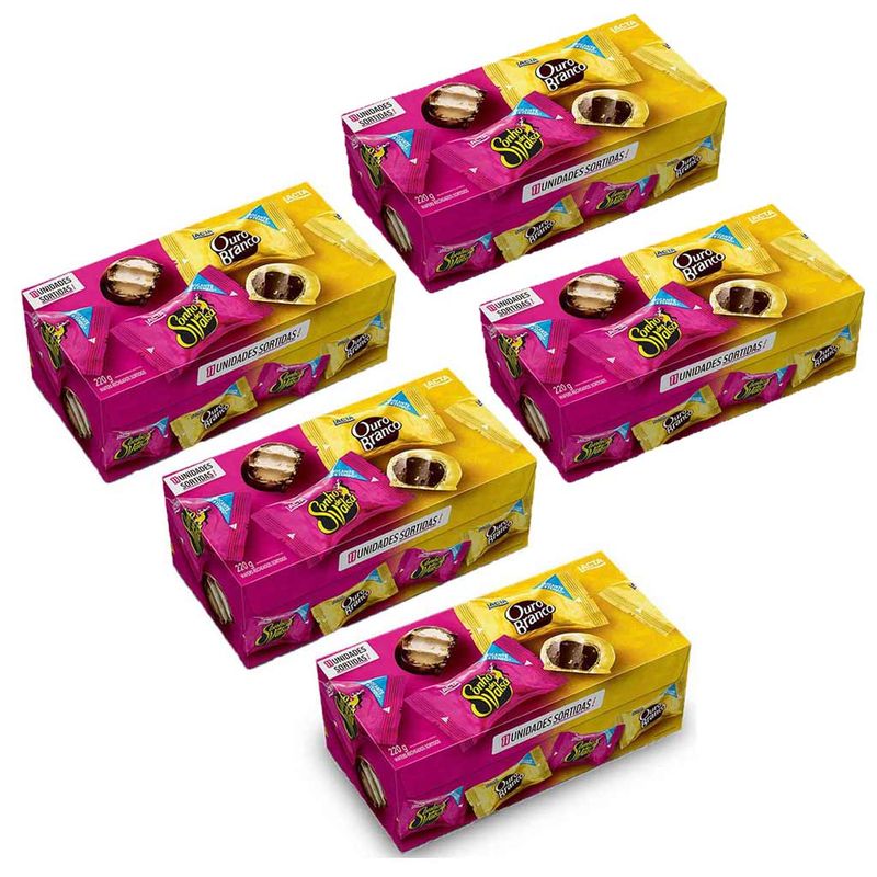 Kit com 5 Caixas De Bombom Sortidos Ouro Branco e Sonho de Valsa 220g - Lacta