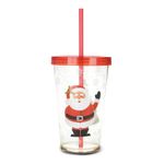 Copo com Tampa Canudo Sortido 550Ml Vermelho Branco (Happy Hour) - 1 Un