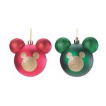 Bola Mickey com Glitter Vermelho Verde Ouro 10cm - Jogo com 2 Peças