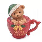 Decoração Urso Dentro Da Xícara Verde Amarelo e Marrom 8cm - 1 Un
