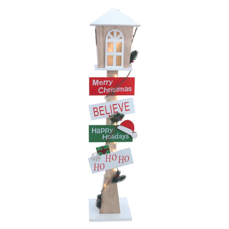 Poste Decor Natal Madeira Vermelho Verde 95cm 2AAA - 1 Un