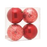 Bola de Natal Perolada e Craquelada Vermelho 10cm - 4 Un