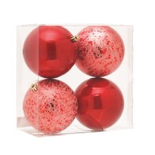 Bola de Natal Perolada e Craquelada Vermelho 10cm - 4 Un