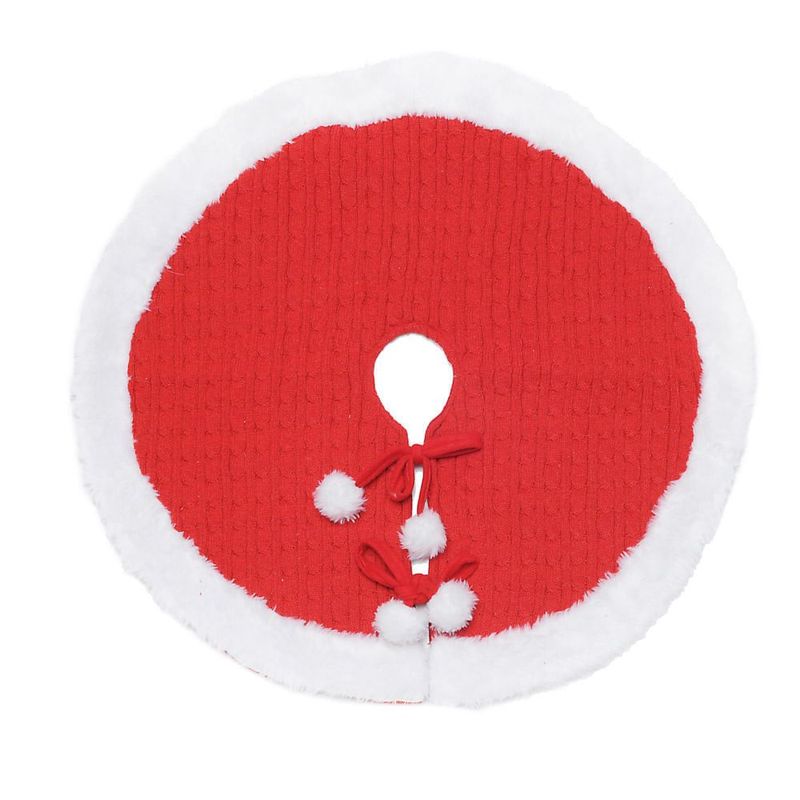 Saia de Árvore Pompom Vermelho e Branco 70cm