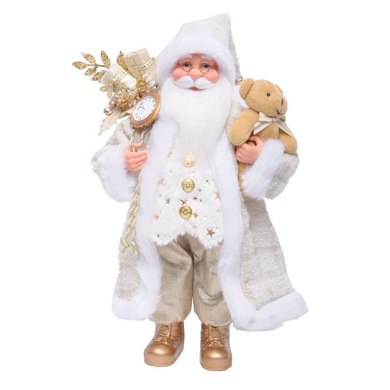 Papai Noel com Relógio Creme e Branco 40cm