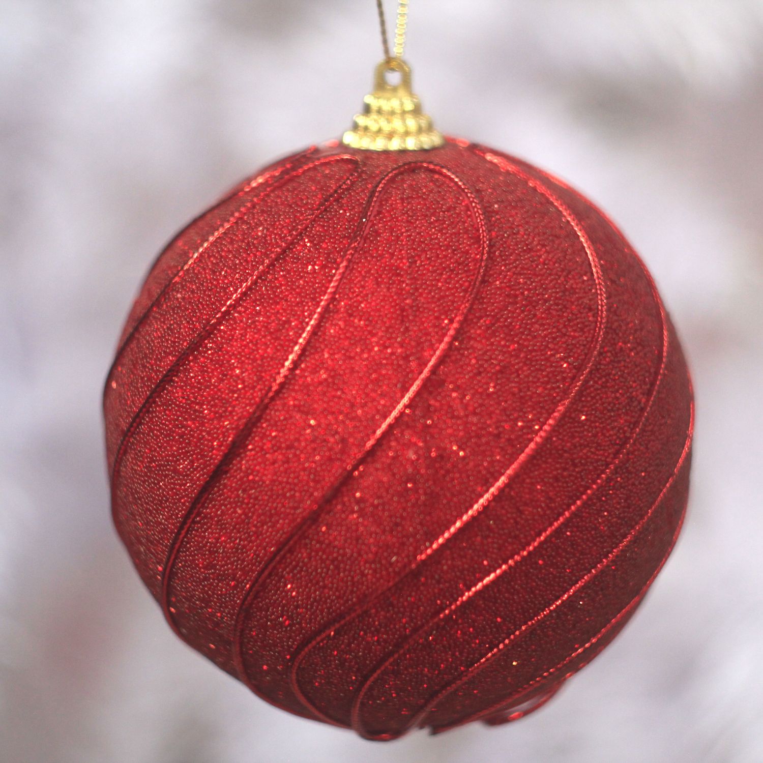 Jogo 2 Bolas Decorada Tecido Vermelho e Branco 10cm Natal