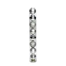 Bola de Natal Lisa / Mate / Glitter Prata 6cm (Bola de Natal em Tubos) - 8 Peças