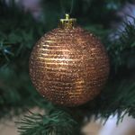 Bola de Natal com Listras e Glitter Ouro 8cm - 6 Un