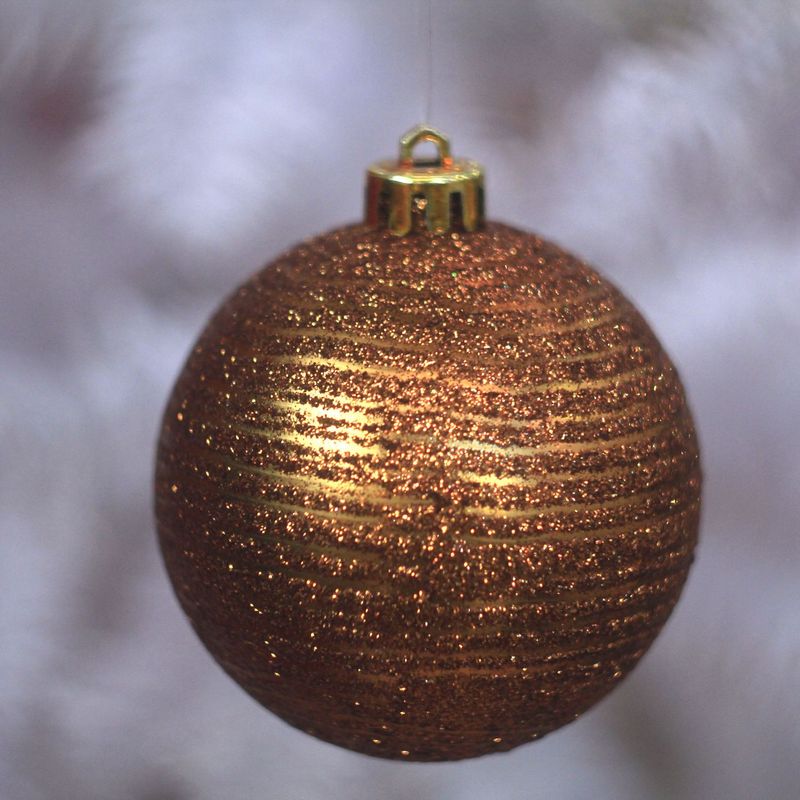 Bola de Natal com Listras e Glitter Ouro 8cm - 6 Un