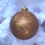Bola de Natal com Listras e Glitter Ouro 8cm - 6 Un