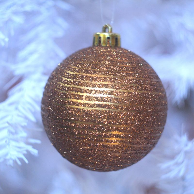 Bola de Natal com Listras e Glitter Ouro 8cm - 6 Un