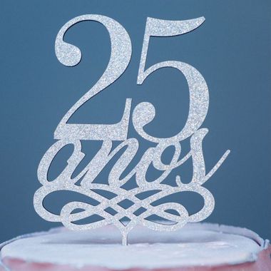 Topo de bolo de aniversário de 18 anos com glitter prateado - Topo