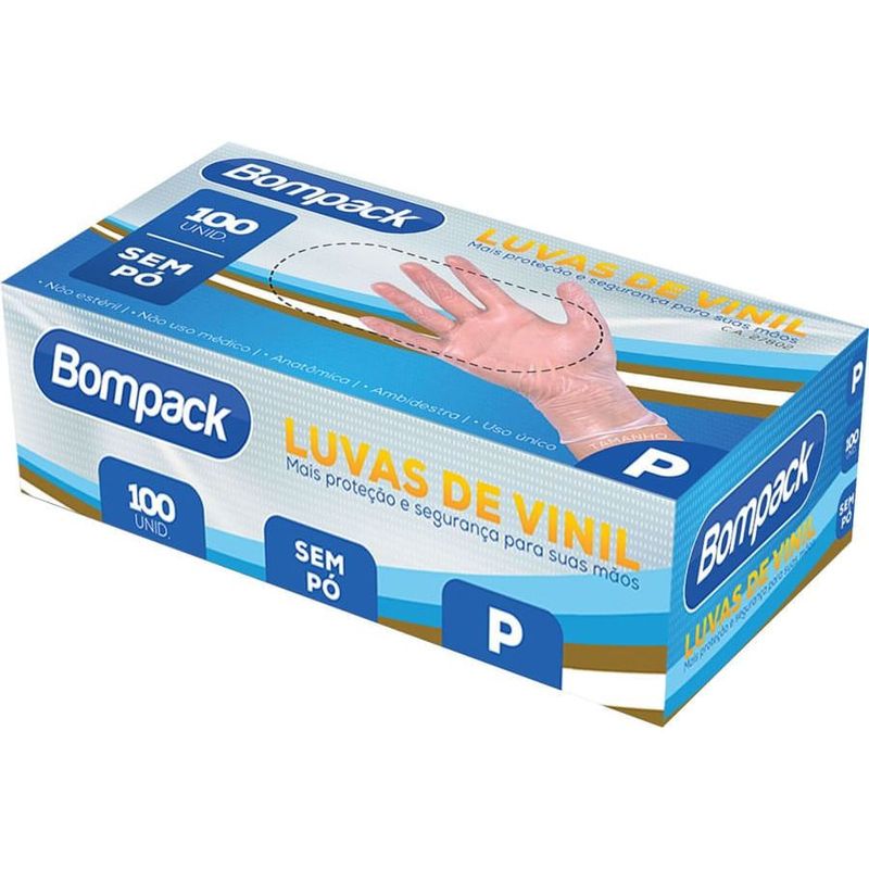 Bompack Luva Vinil Sem Talco P com 100 unidades