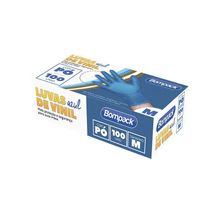 Bompack Luva Vinil Azul com Talco M com 100 unidades