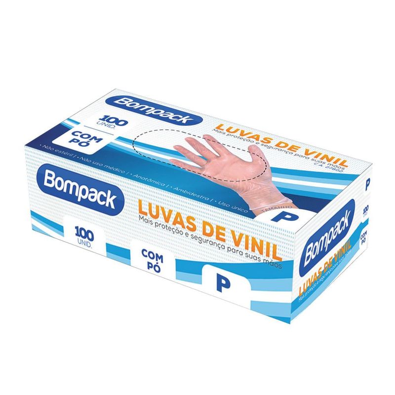 Bompack Luva Vinil com Talco Pequena com 100 unidades